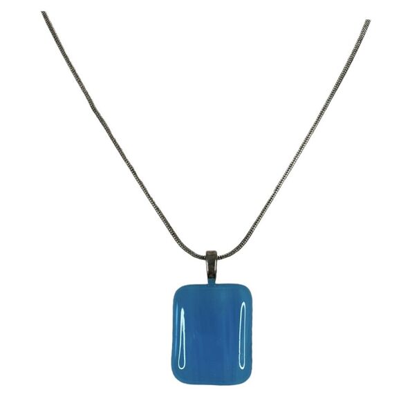 Silver Tone Necklace with Blue Retangle Pendant Slide on Chain 17” 3” Extender - Picture 8 of 8